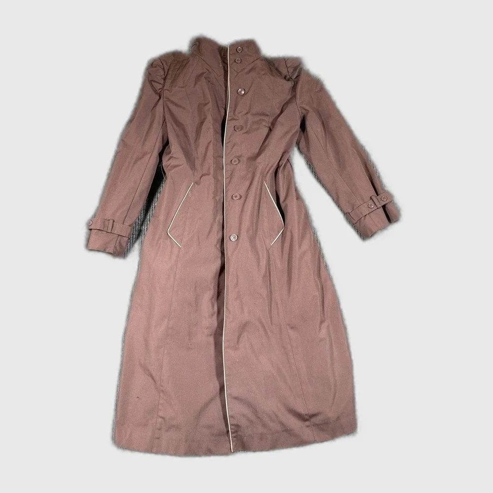 J. Gallery Womens Mauve Long Trench Coat Size 10/11 Lined Vintage Made in Korea